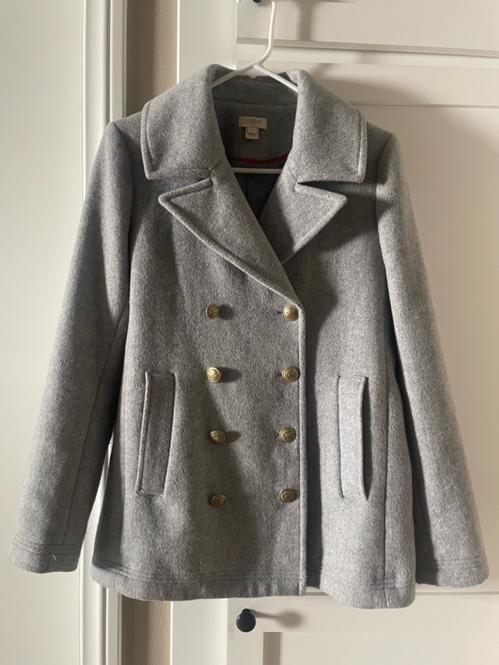 J. Crew Gray Double-Breasted Wool-Blend Peacoat with Gold Buttons